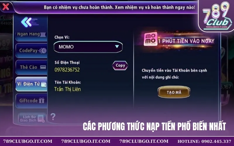 Các phương thức nạp tiền phổ biến nhất